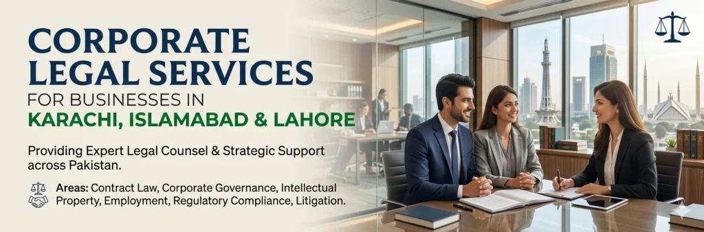 A professional lady lawyer at Right Law Associates in Karachi explaining the private limited company registration process to the seated clients.