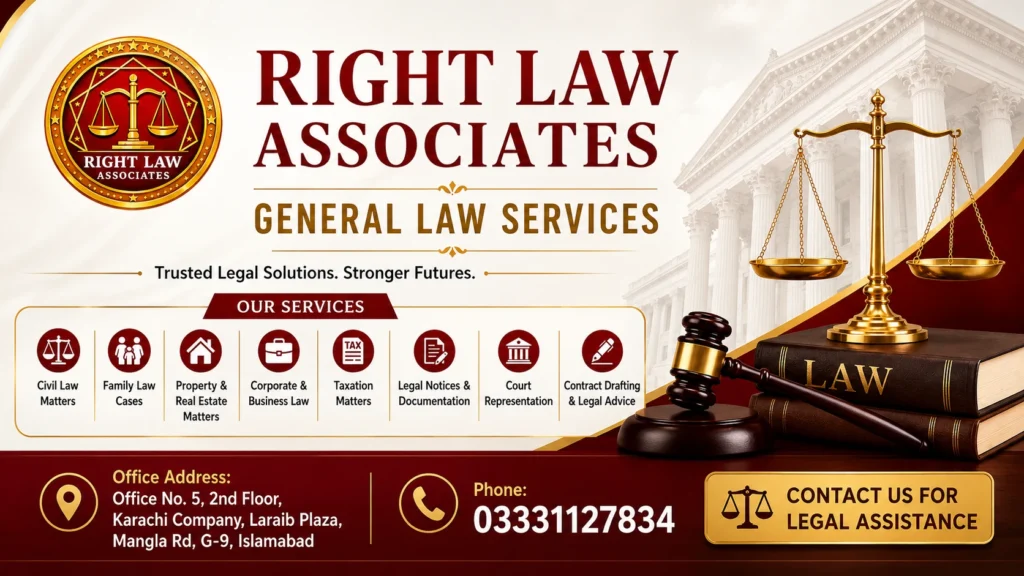 Right Law Associates general law services in Islamabad for family, civil, property, corporate and taxation matters